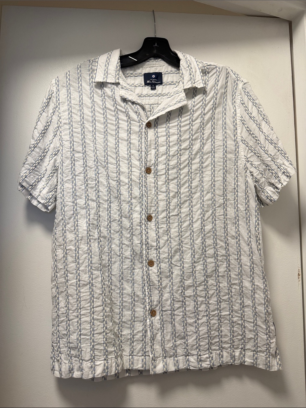 Ben Sherman Cotton Men's Small Textured Stripe Short Sleeve Button Down Shirt